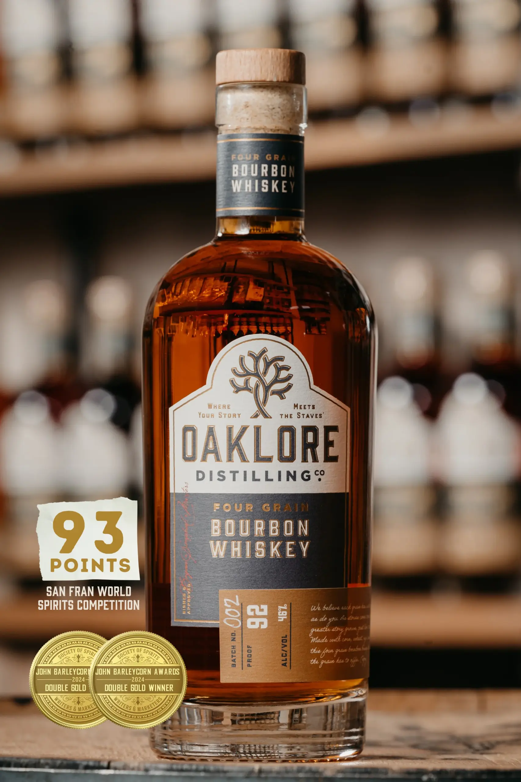 Oaklore Four Grain Bourbon Whiskey - 93 Points San Francisco World Spirits Competition
